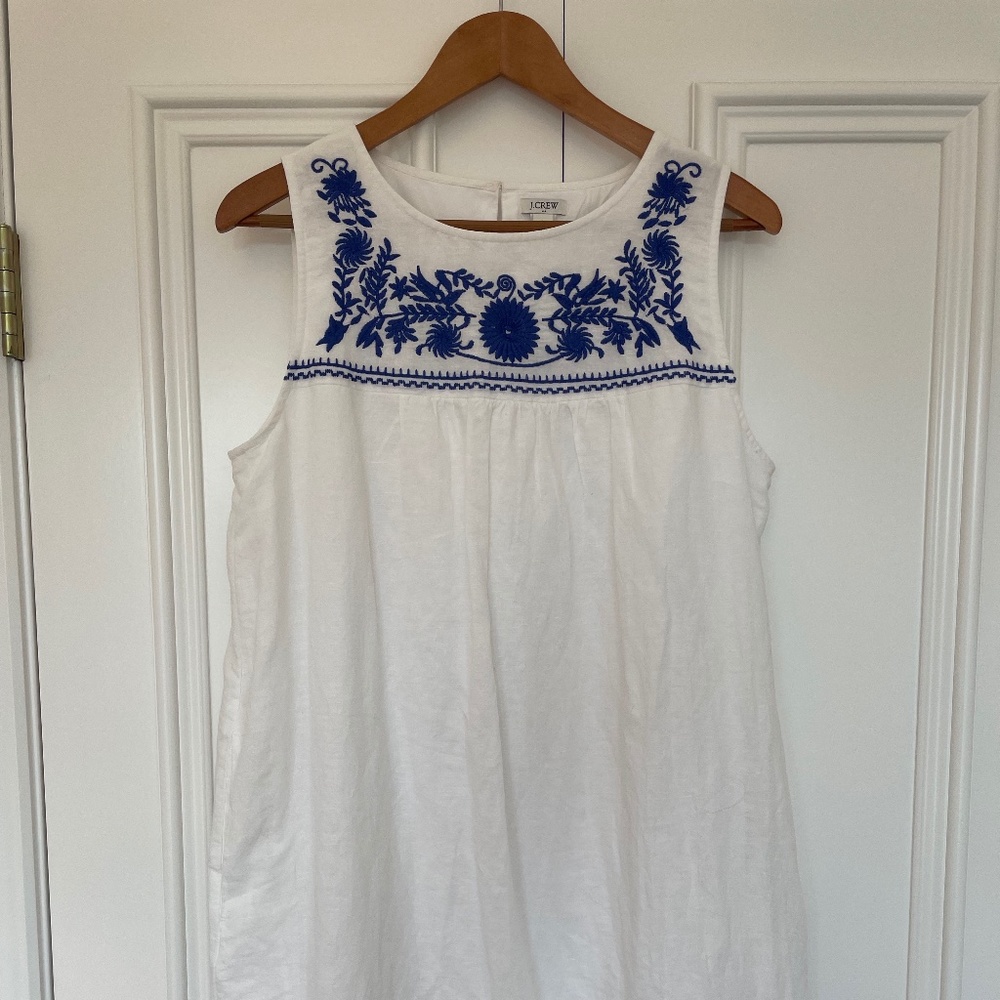 J. Crew white linen embroidered dress size L